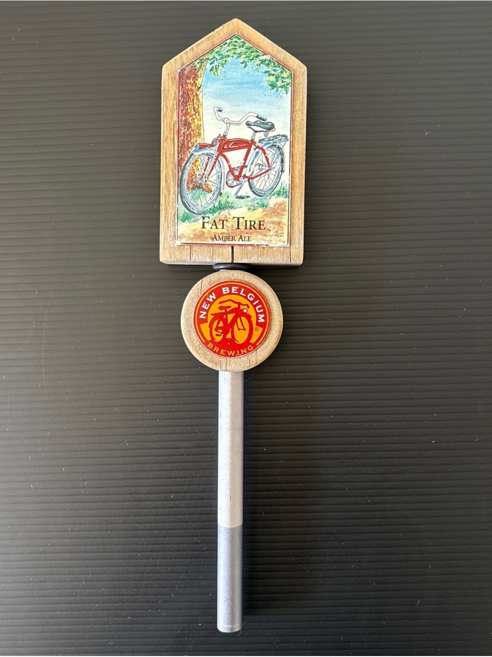 New Belgium Fat Tire Amber Ale Wood Beer Tap Handle Bicycle Brewery Bar